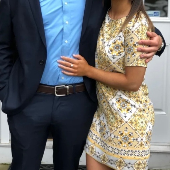 Lulus Dandy Lion Mini Dress S Shift Yellow Print Tile Vacation Party Summer Trip - Picture 9 of 16